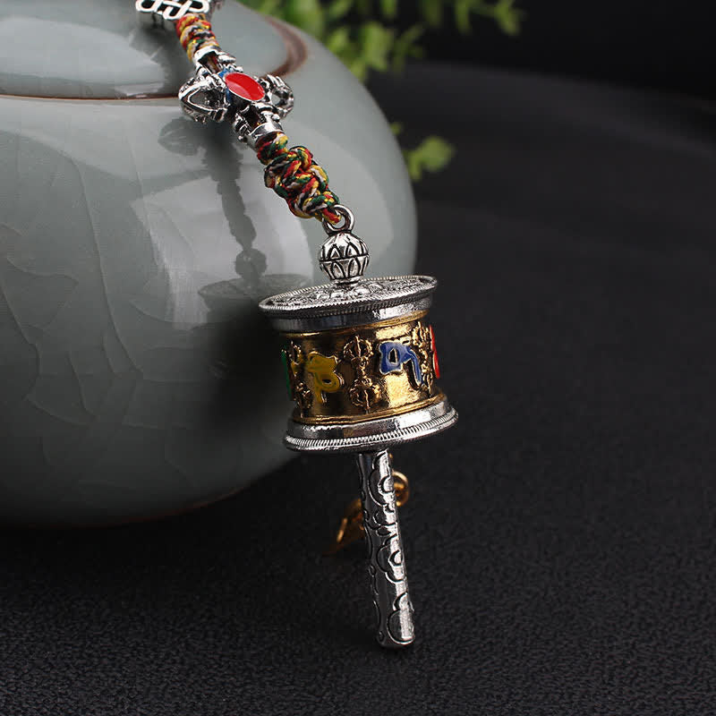 Buddha Stones Tibet Om Mani Padme Hum Prayer Wheel Peace Rotatable Bag Car Hanging Decoration