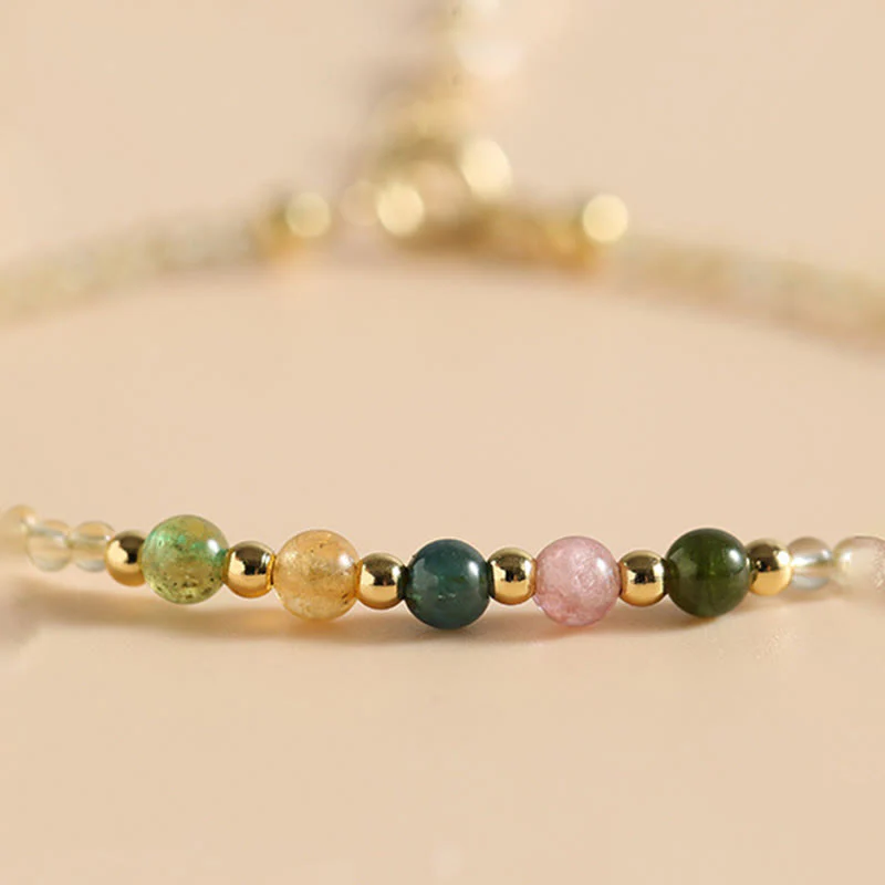 Buddha Stones 2.5mm Ultra-thin Citrine Tourmaline 14K Gold Filled Copper Beads Prosperity Bracelet