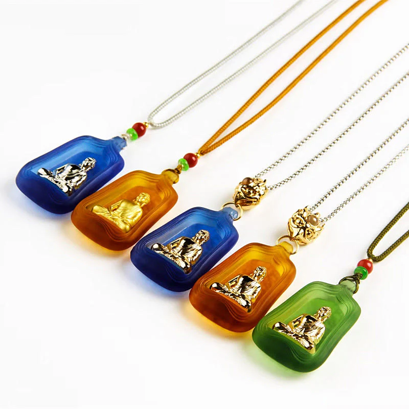 Buddha Stones Tibetan Medicine Buddha Liuli Crystal Compassion Serenity Necklace Pendant