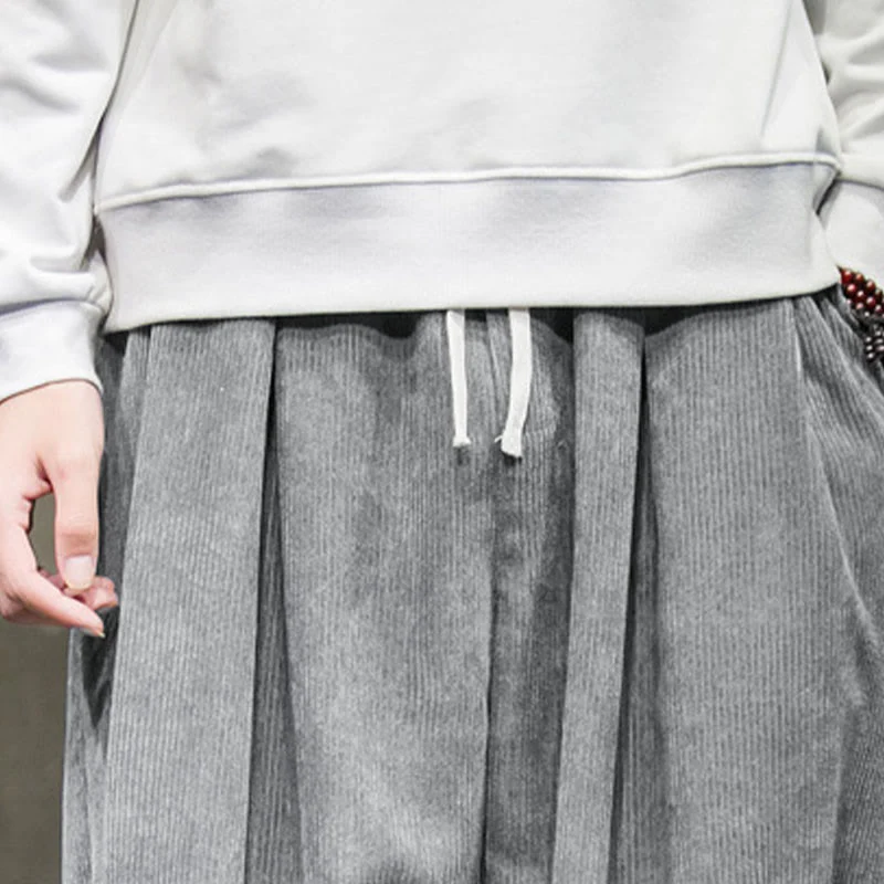 Buddha Stones Casual Plain Cotton Bloomer Men's Pants With Pockets