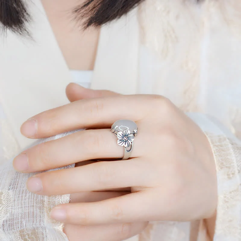 Buddha Stones 990 Sterling Silver Natural Chalcedony Plum Positive Harmony Ring