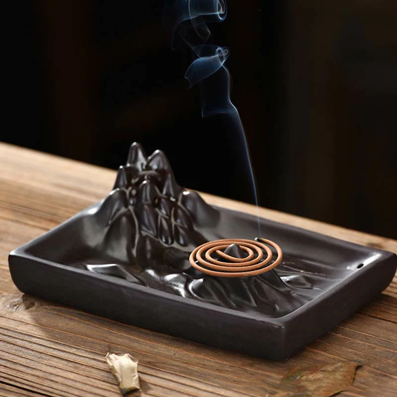 Buddha Stones Mountains Flowing Water Ceramic Blessing Backflow Incense Burner