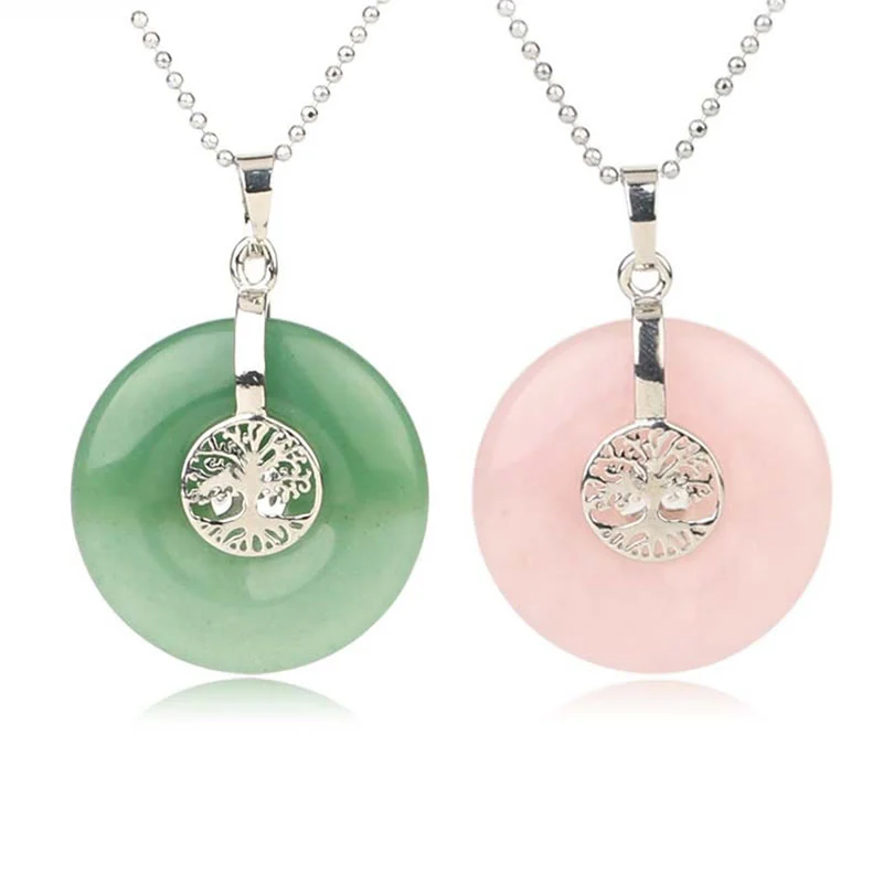 Buddha Stones Various Crystal Rose Quartz Green Aventurine Amethyst The Tree of Life Kindness Necklace Pendant