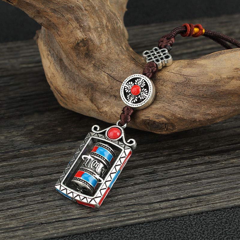 Buddha Stones Six True Words Prayer Wheel Rotation Knot Blessing Keychain Decoration