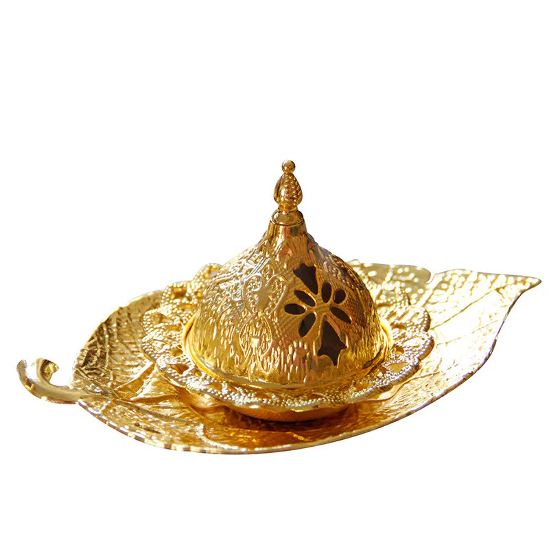Buddha Stones Tibetan Gold Mini Leaf Coaster Meditation Incense Burner