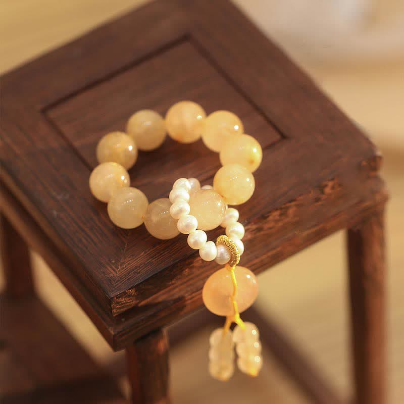 Buddha Stones Citrine Peace Buckle Prosperity Happiness Wrist Mala