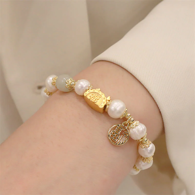 Buddha Stones Year Of The Dragon Red Agate Strawberry Quartz Black Obsidian Jade Garnet Pearl Cinnabar Dumpling Dragon Luck Fu Character Bracelet