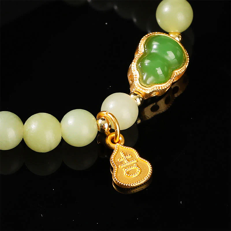 Buddha Stones Natural Jade Green Aventurine Gourd Fu Character Luck Bracelet