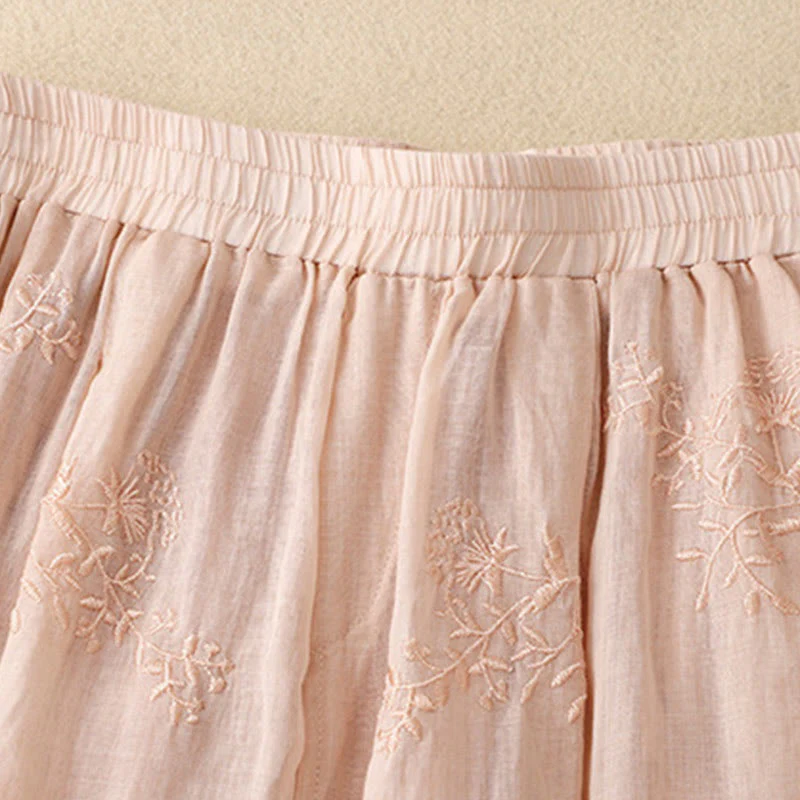 Buddha Stones Embroidered Pattern Women's Cotton Linen Harem Pants With Pockets