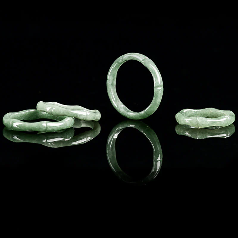 Buddha Stones Natural Bamboo Design Jade Abundance Ring