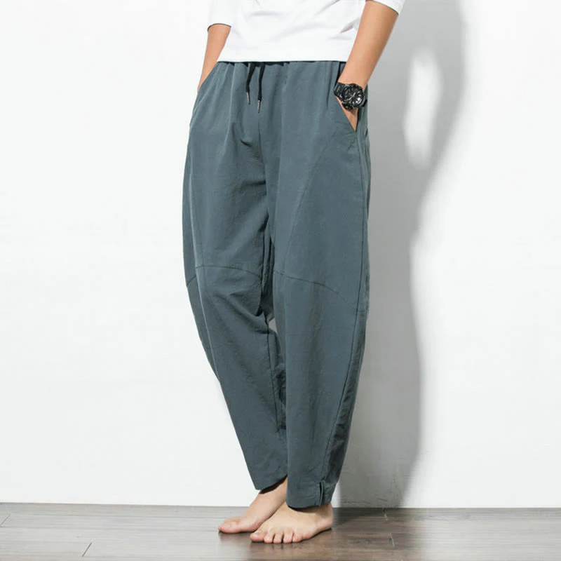 Buddha Stones Casual Men's Solid Color Cotton Drawstring Pants With Pockets