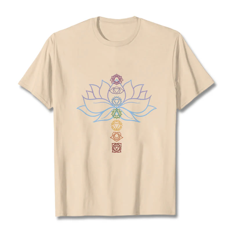 Buddha Stones Pastel Hues Lotus Flower Chakra Symbols Meditation Cotton Tee T-shirt