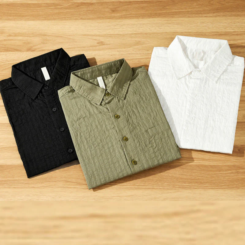 Buddha Stones Summer Solid Breathable Men's Buttons Short Sleeve Tencel Shirt