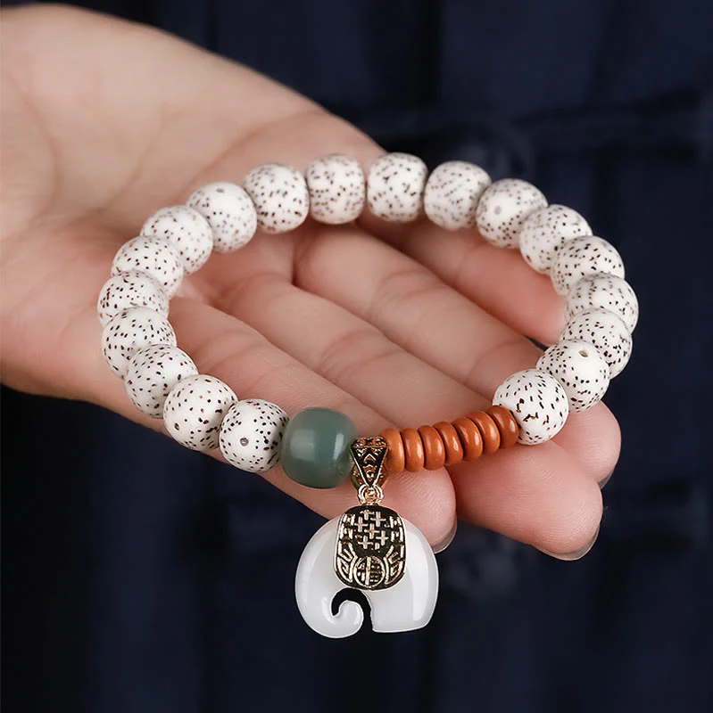 Buddha Stones Hand PolishedStar Moon Bodhi Seed Elephant Pattern Inner Peace Bracelet