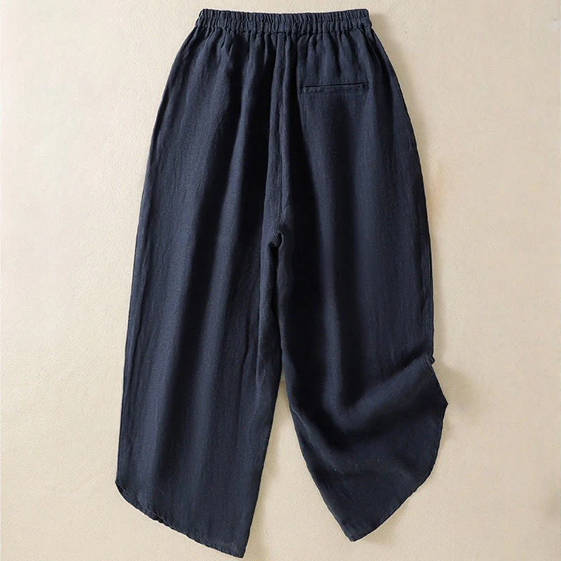 Buddha Stones Casual Plain Drawstring Design Women's Cotton 7-8 Length Pants With Pockets