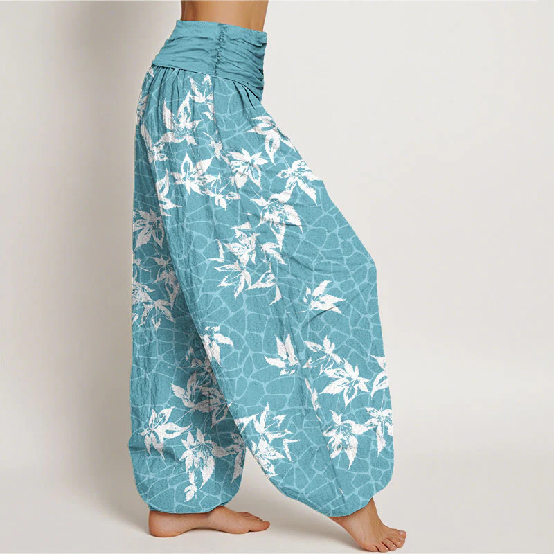 Buddha Stones Casual Maple Leaf Pattern Women's Elastic Waist Harem Pants