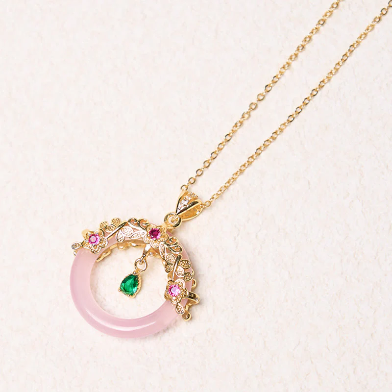 Buddha Stones Green Chalcedony Peace Buckle Design Strength Necklace Pendant