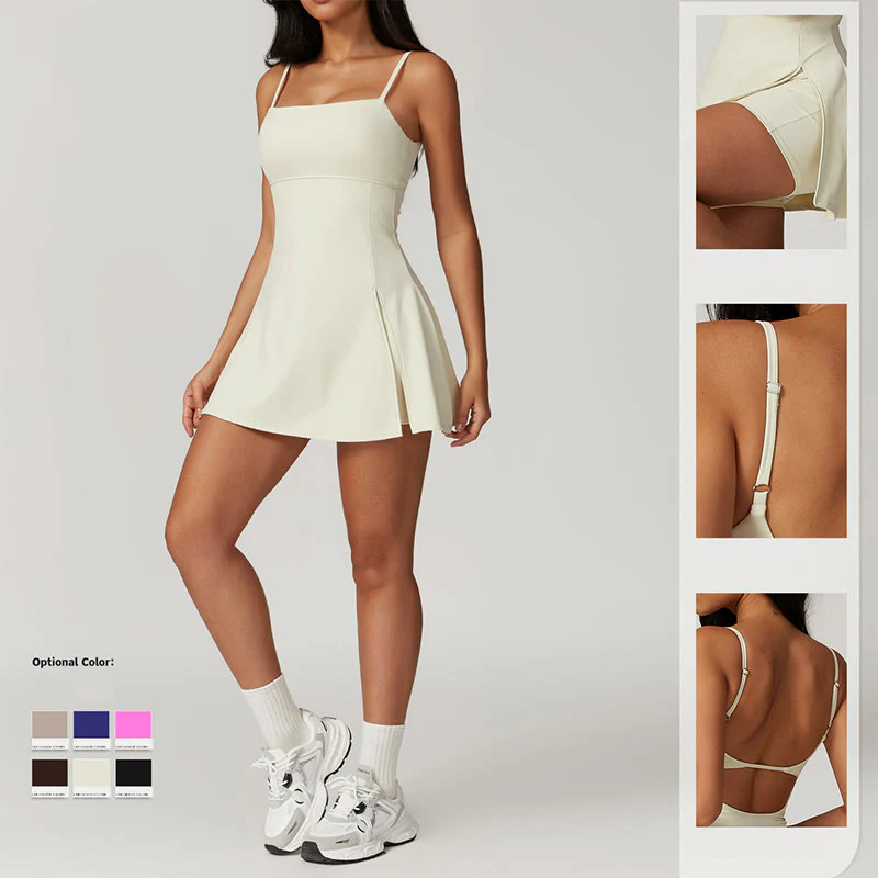 Buddha Stones Solid Backless Tennis Yoga Women Sports Dress