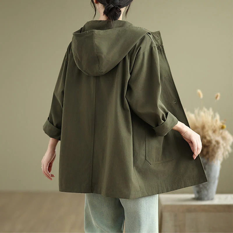 Buddha Stones Fall Vintage Hoodie Women's Cotton Linen Jacket With Front Pockets