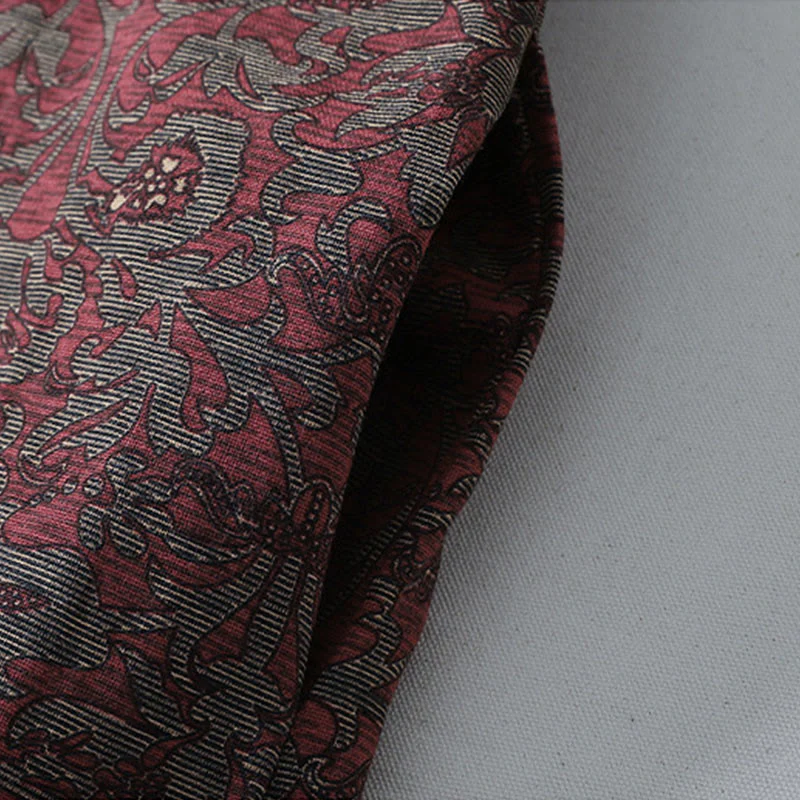 Buddha Stones Brown Retro Printing Floral Pattern Lapel Cotton Linen Midi Dress With Pockets