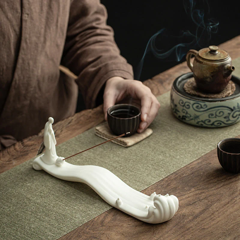 Buddha Stones Buddha Monk Ceramic Sea Wave Mountain Blessing Incense Burner Decoration