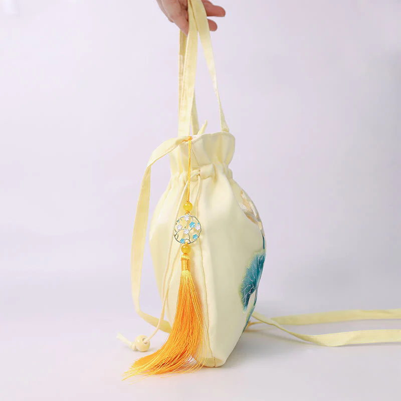 Buddha Stones Lotus Peony Epiphyllum Phoenix Suzhou Embroidery Cotton Linen Tote Crossbody Bag Shoulder Bag Handbag