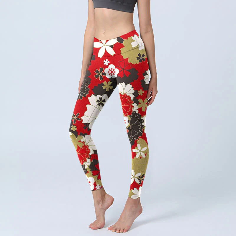 Buddha Stones Cherry Blossom Petals Pattern Print Gym Leggings Women's Yoga Pants