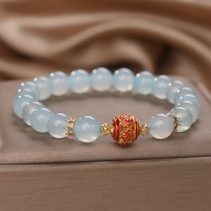 Buddha Stones Natural Aquamarine Flower Bead Healing Bracelet
