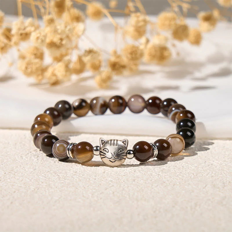 Buddha Stones Chocolate Siamese Cat Natural Brown Striped Agate Bead Stability Bracelet