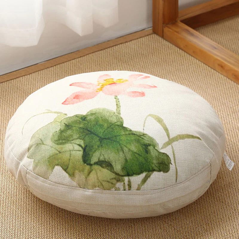 Buddha Stones Lotus Simple Pattern Linen Meditation Seat Cushion Home Living Room Decoration