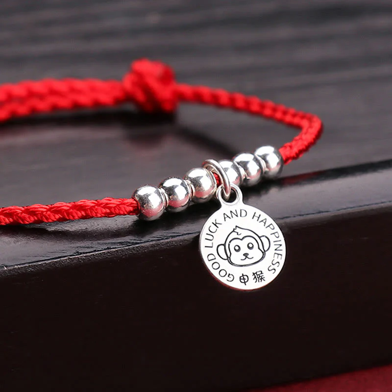 Buddha Stones Chinese Zodiac Kid Red String 999 Sterling Silver Protection Bracelet