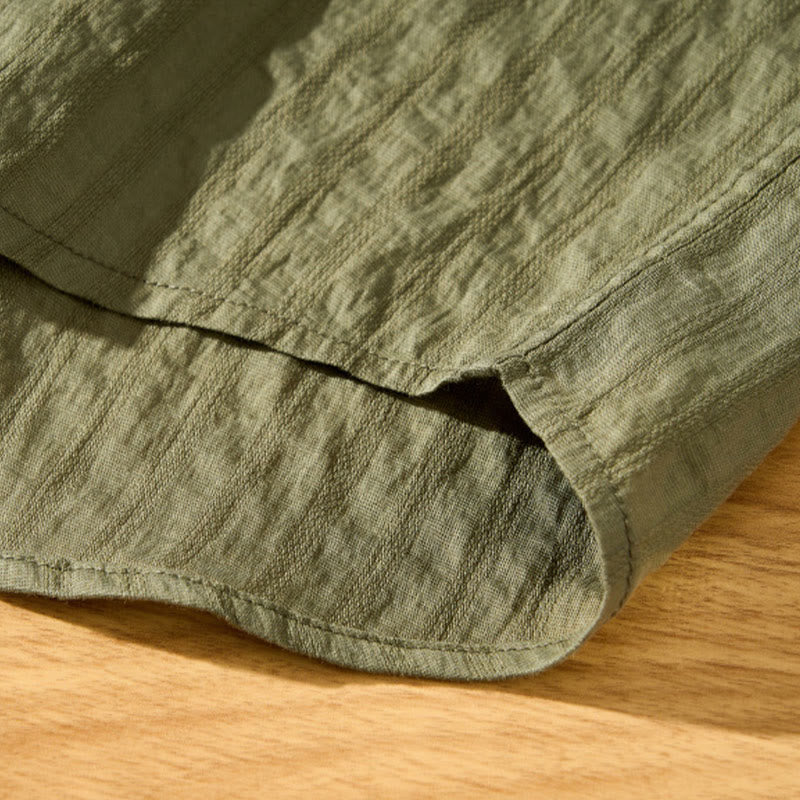 Buddha Stones Summer Solid Breathable Men's Buttons Short Sleeve Tencel Shirt