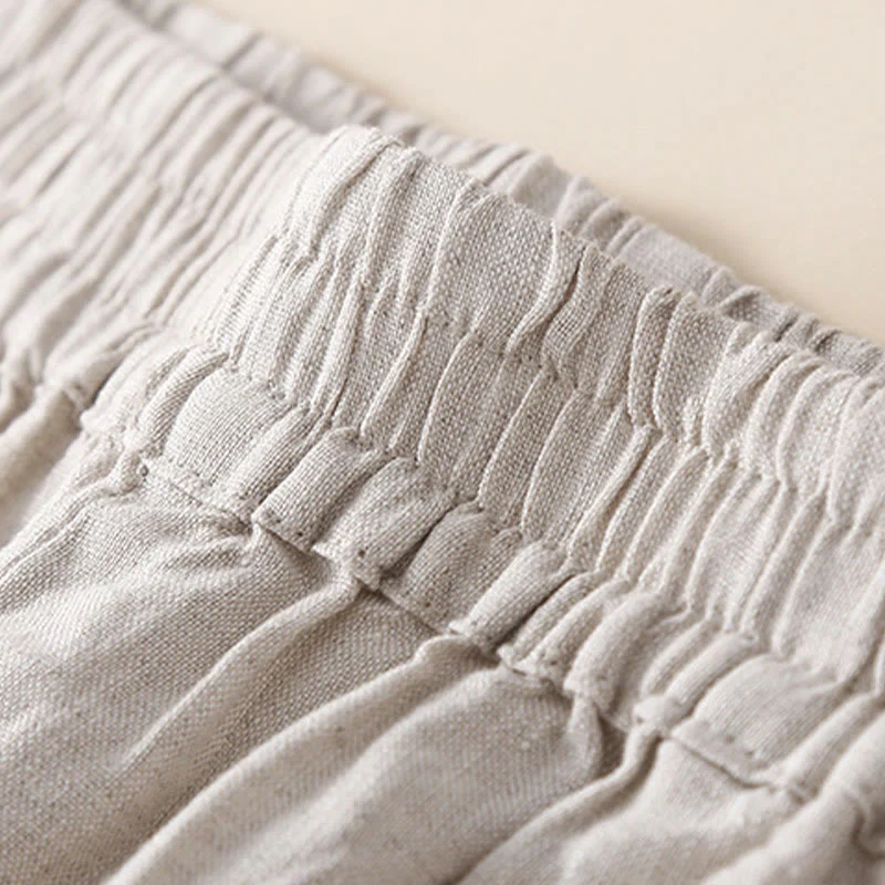 Buddha Stones Plain Lace Women's Harem Cotton Linen Pants With Pockets