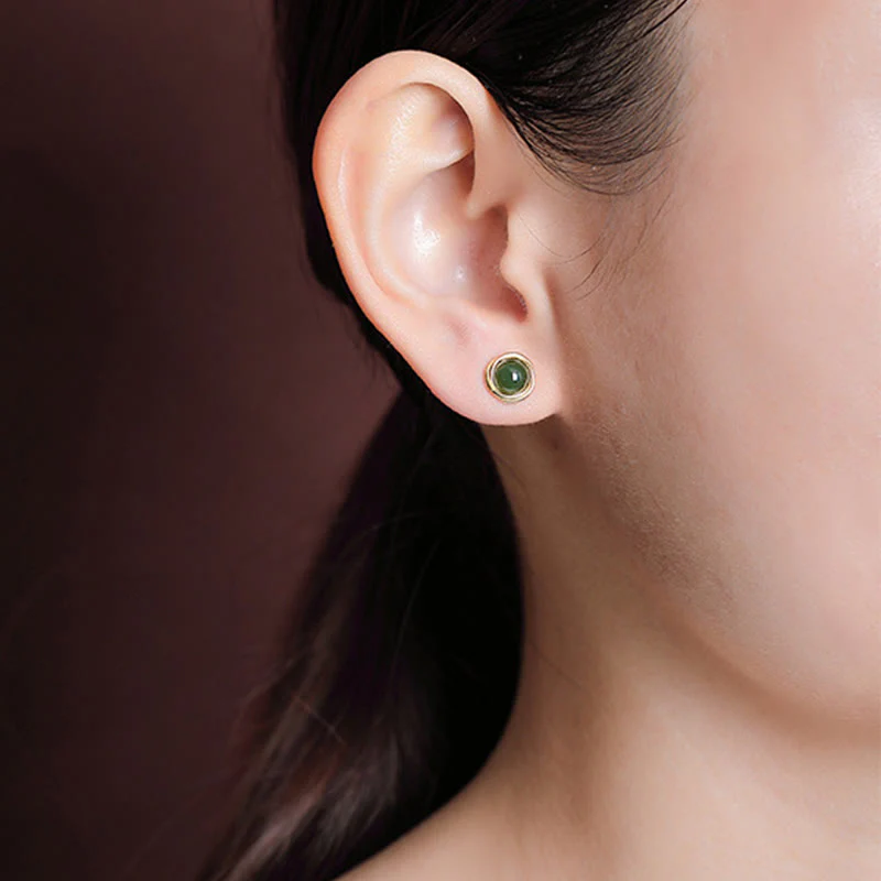 Buddha Stones 925 Sterling Silver Hetian Jade Agate Amber Luck Earrings