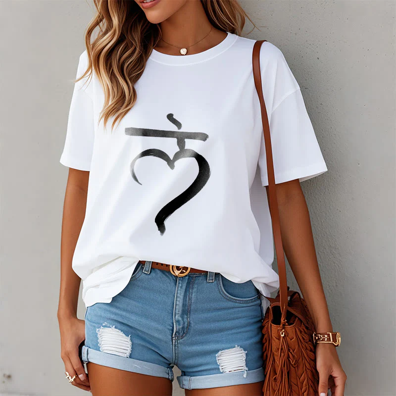 Buddha Stones Casual Lam Mantra Sanskrit Cotton Tee T-shirt