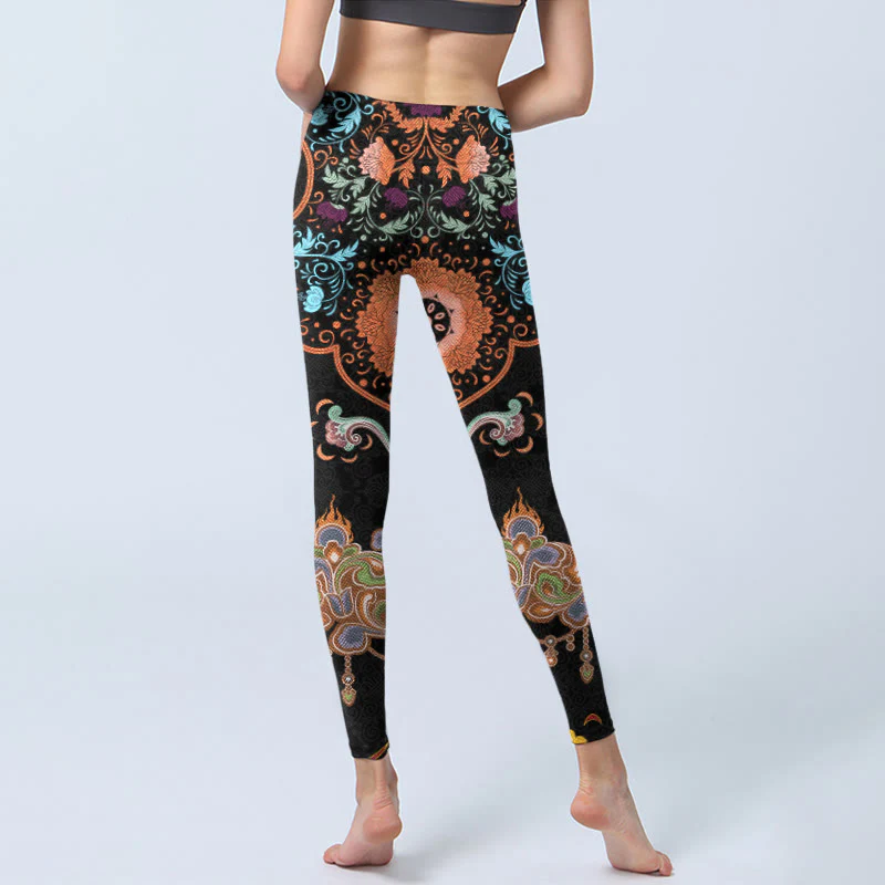 Buddha Stones Mandala Auspicious Clouds Print Gym Leggings Women's Yoga Pants