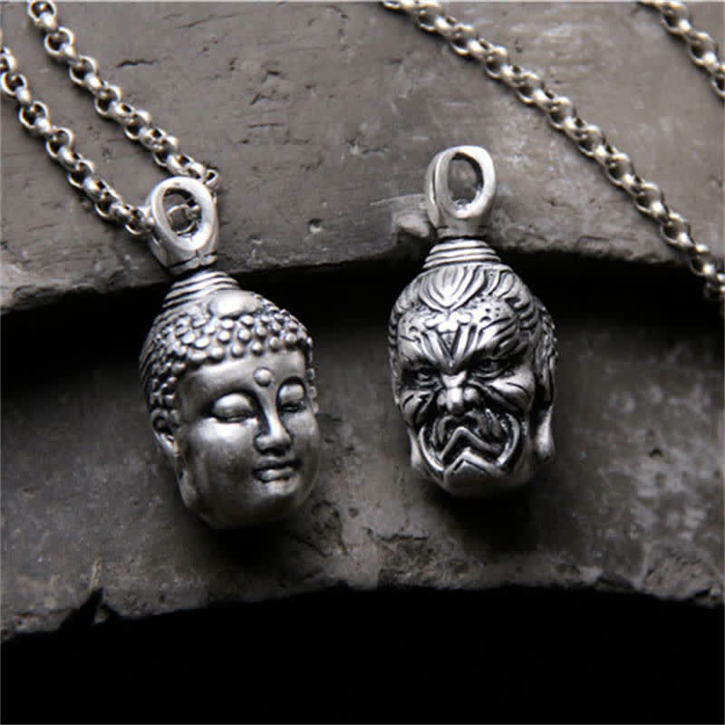 Buddha Stones 999 Sterling Silver Buddha Demon Serenity Necklace Pendant