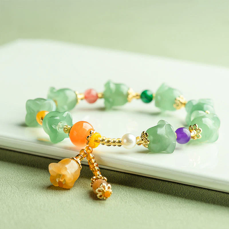 Buddha Stones Green Aventurine Magnolia Flower Luck Bracelet