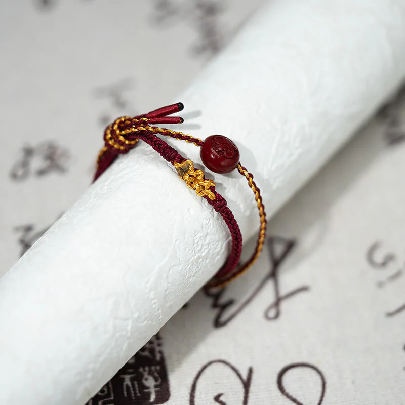 Buddha Stones Peach Blossom Knot Cinnabar Beads Eight-strand Braid Blessing Bracelet