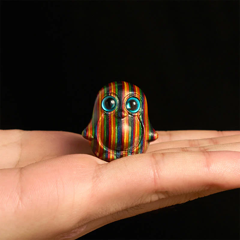 Buddha Stones 2Pcs Mini Rainbow Eucalyptus Penguin Carved Creativity Decoration