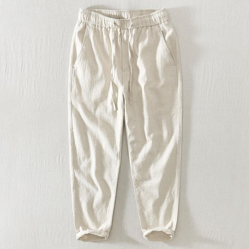 Buddha Stones Summer Casual Drawstring Ramie Linen Men's Pants With Pockets