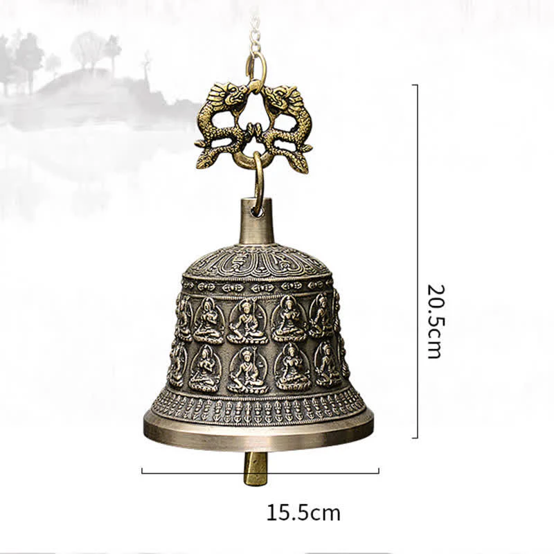 Buddha Stones Tibetan Engraved Buddha Dragon Wind Chime Bell Copper Luck Wall Hanging Decoration