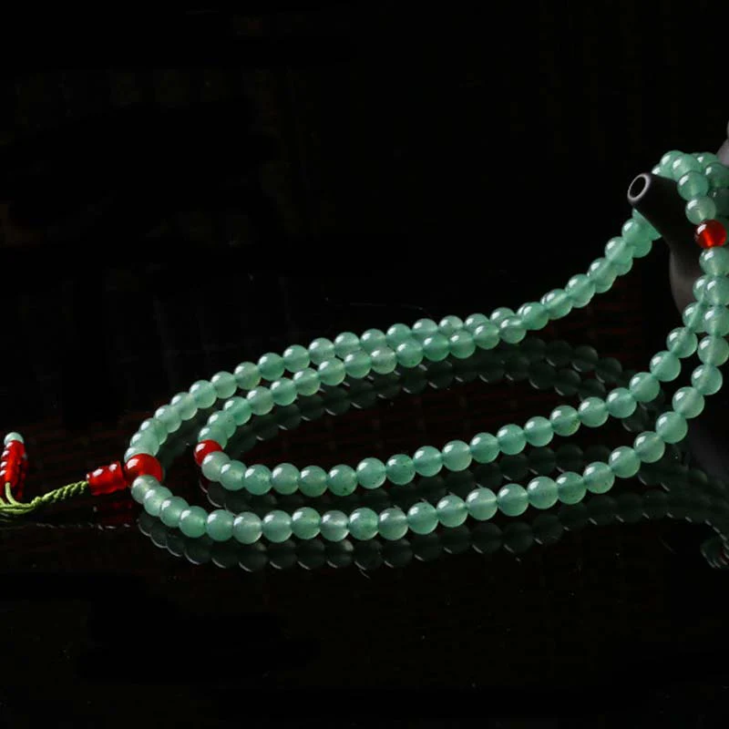 Buddha Stones 108 Beads Green Aventurine Red Agate Luck Mala Bracelet