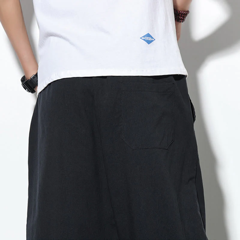 Buddha Stones Casual Summer Drawstring 7-8 Length Linen Men's Harem Pants With Pockets