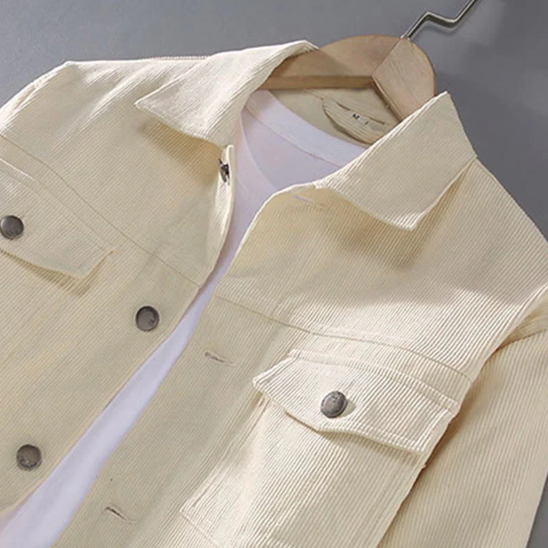 Buddha Stones Plain Long Sleeve Button Design Men's Cotton Jacket Shirt With Pockets