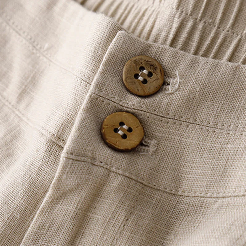 Buddha Stones Summer Casual Simple Design Linen Women's Wide Leg Pants With Zipper Pockets