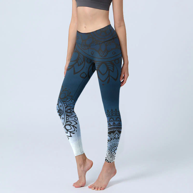 Buddha Stones Circular Mandala Flower Print Gym Leggings Women's Yoga Pants