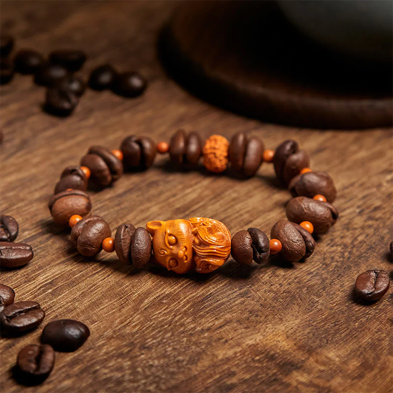 Buddha Stones Natural Fox Coffee Beans Wenge Wood Bracelet
