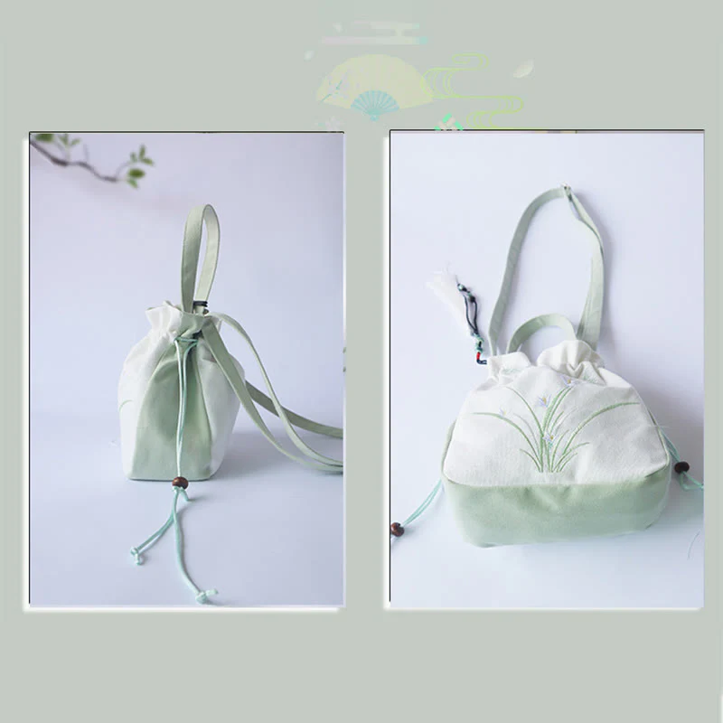 Buddha Stones Handmade Embroidered Flowers Canvas Tote Shoulder Bag Handbag