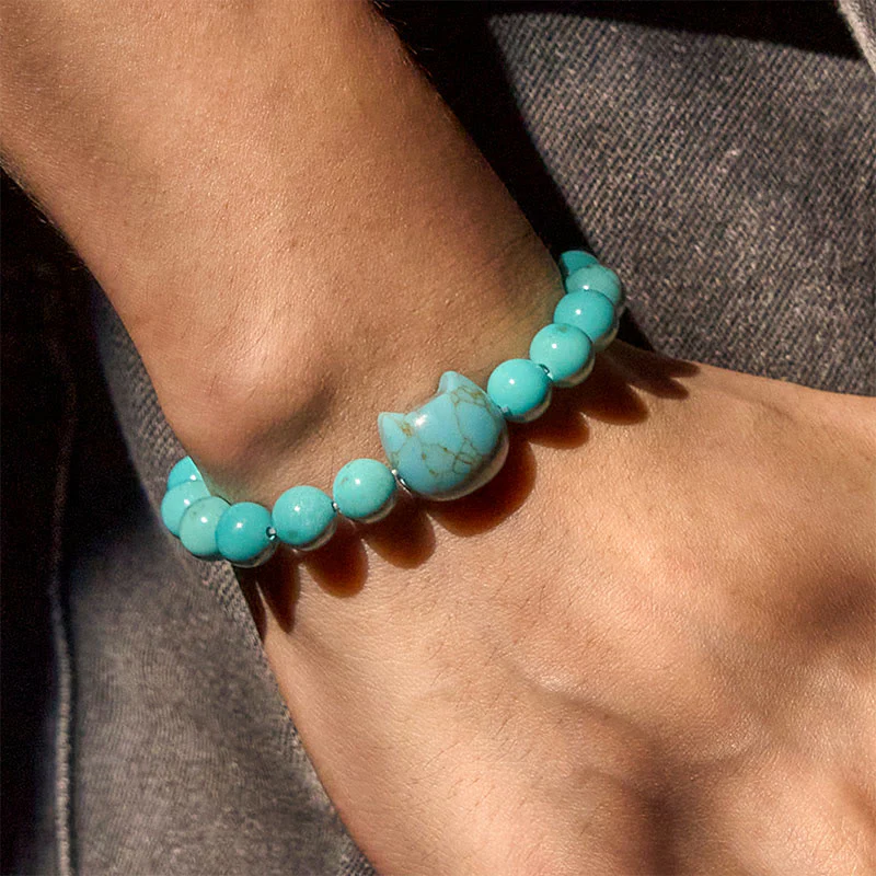 Buddha Stones Natural Cat Turquoise Strength Beads Bracelet